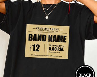 Camiseta vintage con entrada de concierto personalizada, camiseta de banda personalizada, camiseta de gira de conciertos y festivales, camiseta musical personalizada, camiseta extragrande conmemorativa de conciertos.