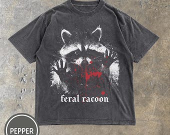 Horror-Shirt mit wildem Waschbär, blutigem Waschbär-Motiv, Vintage-Halloween-Shirt, Retro-90er-Jahre-Gothic-Tier-Shirt, T-Shirt mit dunklem Humor und Wildtiermotiven