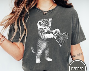 Vintage-Shirt mit Spinnenkatze, lustiges Halloween-Shirt mit Katze, süßes Geschenk für Sie, Grunge-Katzen-T-Shirt in Übergröße für Damen, Herren und Unisex in bequemen Farben