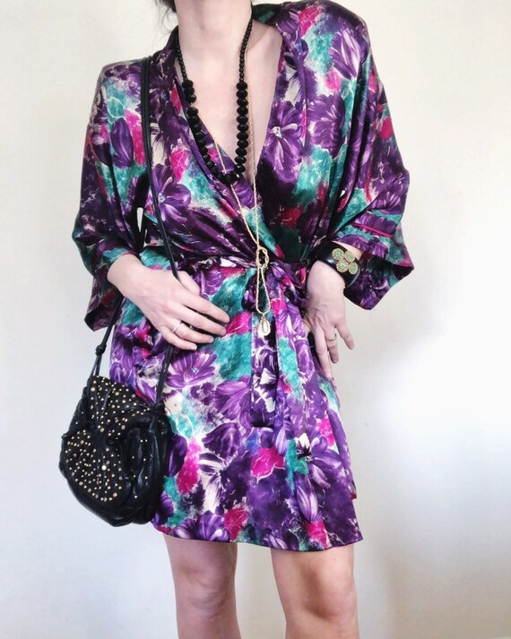 SUPER GLAM Vintage Satin Robe dress 1980s