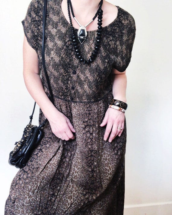 Vintage 80s/90s Carole Little brown leopard dress