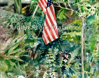 American Flag, Red, White, Blue, USA, American Veteran Holiday, Fourth of July, Watercolor Painting Print, Wall Art, Home Decor, "Old Glory"