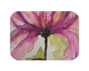 Watercolor Flower Bath Mat | Floral Bathroom Rug, Soft Absorbent