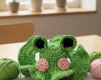 Patrón de ganchillo para gorro de gato con forma de rana / Descarga digital en PDF