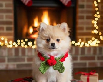 Crochet Christmas Pet Collar – Handmade Holiday Scarf for Cats, Dogs & Small Pets