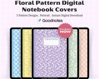 5 Floral Pattern Digital Notebook Covers Pack, Goodnotes & Notability Covers, Cute, Pastel, Simple Aesthetic Digital Planner, Journal Covers