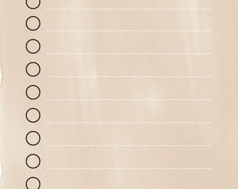 Puede incluir: Un bloc de notas beige para la lista de la compra con las palabras "GROCERY LIST" en la parte superior. Debajo, la palabra "DATE" va seguida de una línea para la fecha. Hay diez círculos a la izquierda de líneas punteadas para enumerar los artículos.
