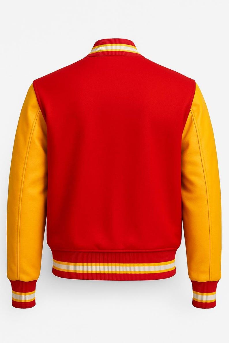 Red and Yellow Varsity Jacket: Unisex Wool & Leather Letterman - Etsy