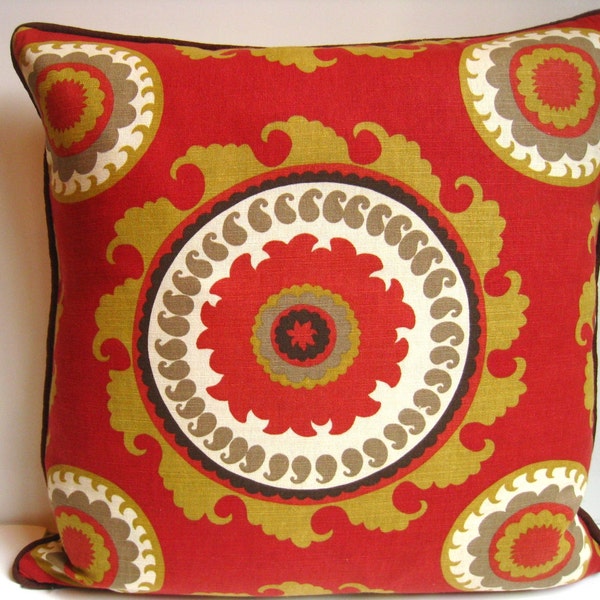 Red Ikat pillow, suzani pillow, ponderosa on red pillow, red pillow