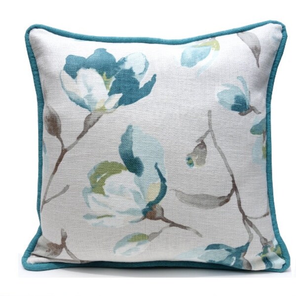 Teal pillow, aqua pillow, floral print pillow cover, watercolor flower pillow