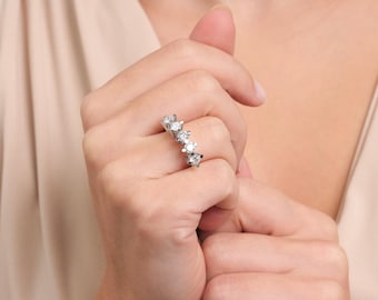 Anillo de cinco diamantes naturales de 1,50 ct en oro blanco de 14 quilates de 5,00 g: joyería fina para mujer, anillo de compromiso, regalo de aniversario, anillo de moissanita