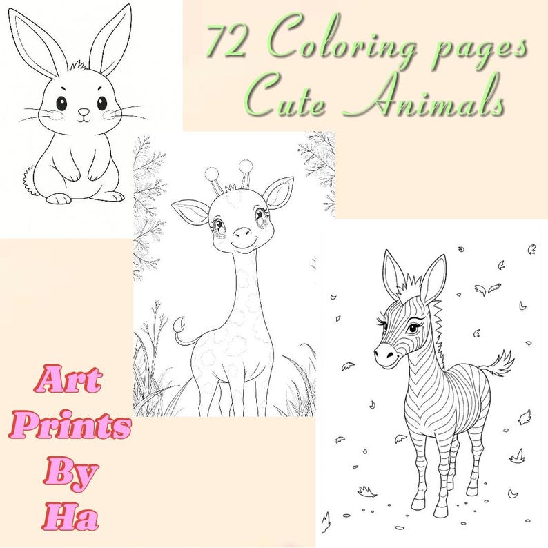 Coloring Pages Cute Animal Bundle 72 Printable Sheets for Kids and ...