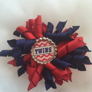 Minnesota Twins Large Single Korker with Bottlecap, Girls, Hair Bow, Toddlers, Baby, Team Apparel, Blue, Red,  Baseball, Major League