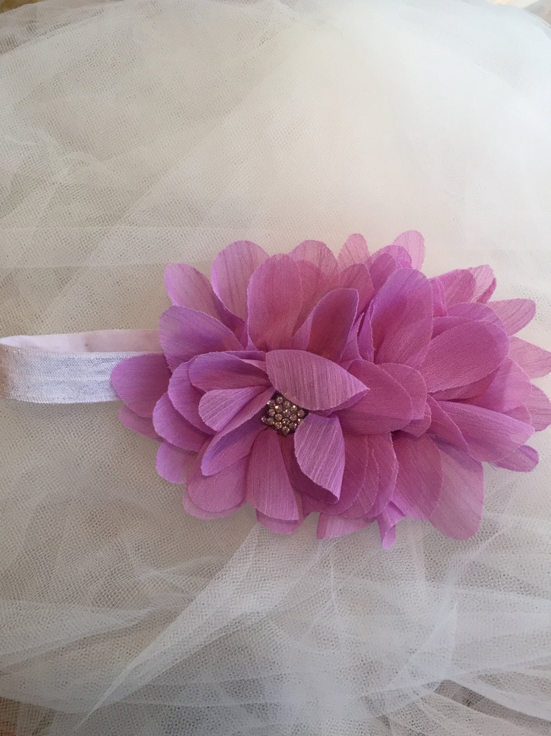 Lilac Vintage Chiffon Flower Headband With Rhinestone Center Etsy