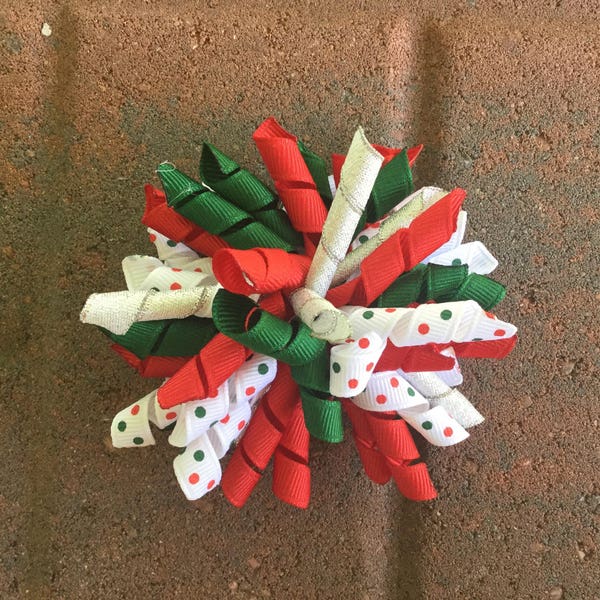 Holiday Bliss Single Large Korker, Girls, Toddlers, Photo Prop, Christmas, Holiday,  White,Baby, Hair bow, green, red, silver