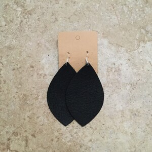 Black Matte , GENUINE Leather Earrings, leaf shape, Dangle, Adults, Ladies, REAL leather, black, girls, large leaf Shape, girls