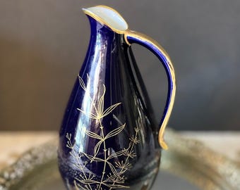 Vintage JLMenau Cobalt Blue Etch Porcelain Vase, German Decor
