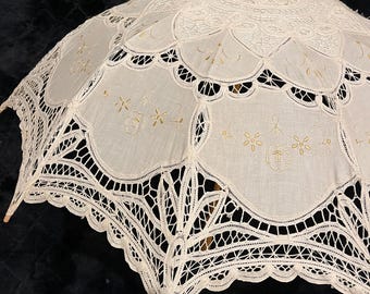 Parasol Vintage Dentelle Mariage Joyzan - Parapluie Élégant Blanc Manche Bois Pour Cérémonie, Photo, Halloween