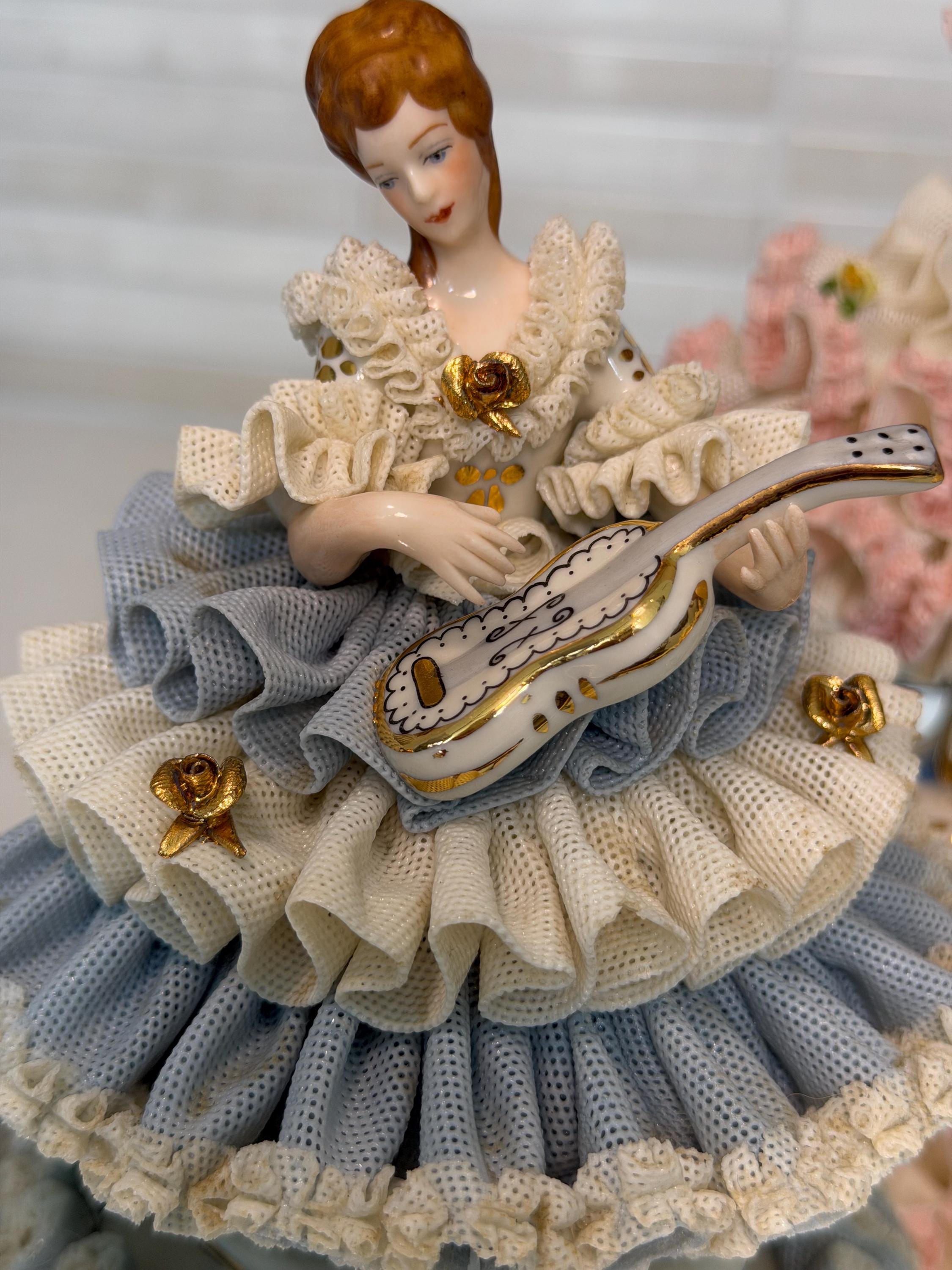 Authentic Dresden Lace Porcelain Figurine – Victorian Dancing Lady