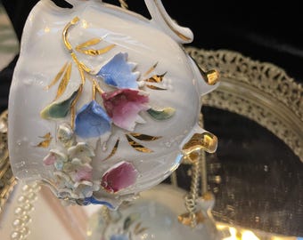 Vintage Mustache Cup | Capodimonte Style Floral England Made Mug | Victorian Moustache Tea Cup