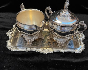 Vintage Silber Zuckerdose & Milchkännchen Set | Silberplatte Creme und Zucker | Tee-Tischdekor | Antike Servierbesteck