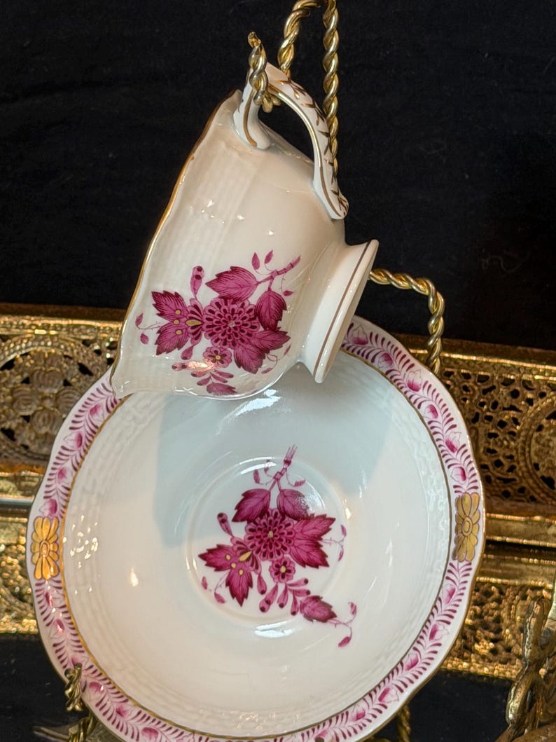 Herend Apponyi Raspberry Porcelain Tea Set | Hand-Painted Floral China Hungary image 17