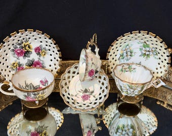 Vintage Royal Sealy Teacup & Saucer – Gold Trim Floral – Made in Japan Porcelain
