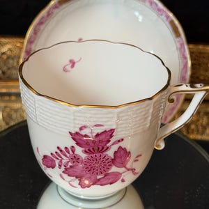 Herend Apponyi Raspberry Porcelain Tea Set | Hand-Painted Floral China Hungary Tall cup
