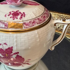 Herend Apponyi Raspberry Porcelain Tea Set | Hand-Painted Floral China Hungary Sugar Bowl
