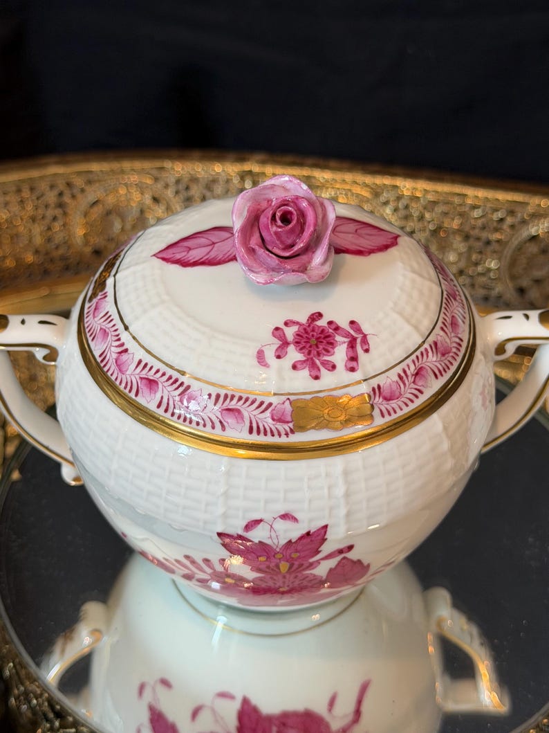 Herend Apponyi Raspberry Porcelain Tea Set | Hand-Painted Floral China Hungary image 10