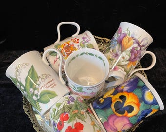 Vintage Crown Trent Floral Mug | 12 oz English Bone China Cup | Cottagecore Flower Tea Mug | Choice of 6 Designs