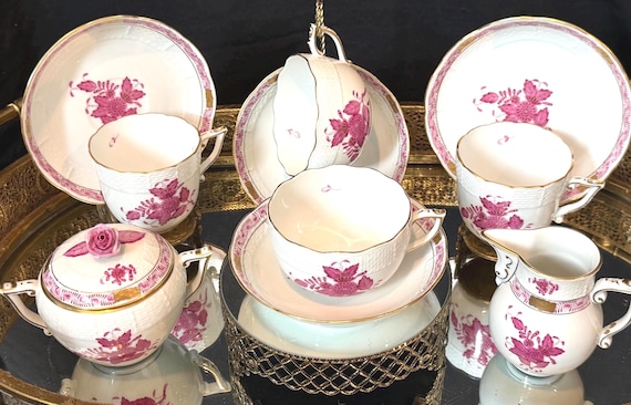 Herend Apponyi Raspberry Porcelain Tea Set | Choose Teacup Espresso Cup Sugar Bowl Creamer | Herend Hungary Hand Painted Floral China