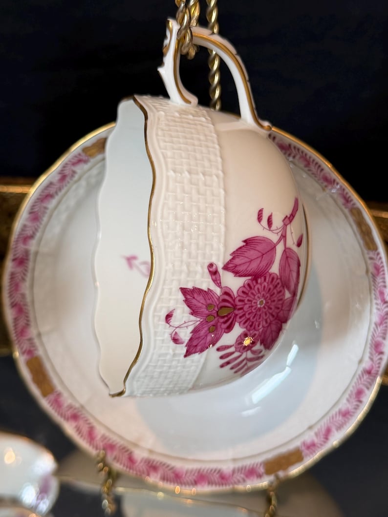Herend Apponyi Raspberry Porcelain Tea Set | Hand-Painted Floral China Hungary image 12