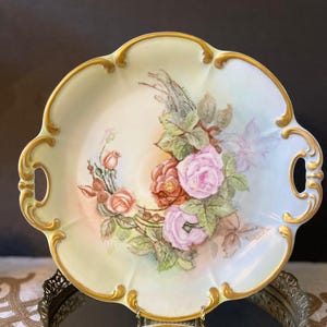 Antique Porcelain Handpainted With Gold Trim Serving Plater, Bavaria Germany Floral Decorative Plate, Collectible Plate