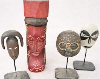 Vintage maskerdecor in Afrikaanse stijl | Handgesneden tribal gezichtssculptuur | Etnische boho plankkunst | Keuze uit 4