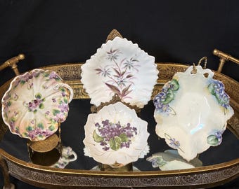 Vintage Hand Painted Austrian Porcelain Trinket Dish | Violet & Purple Floral with Gold Trim | Romantic Mini Plate | Choice Available