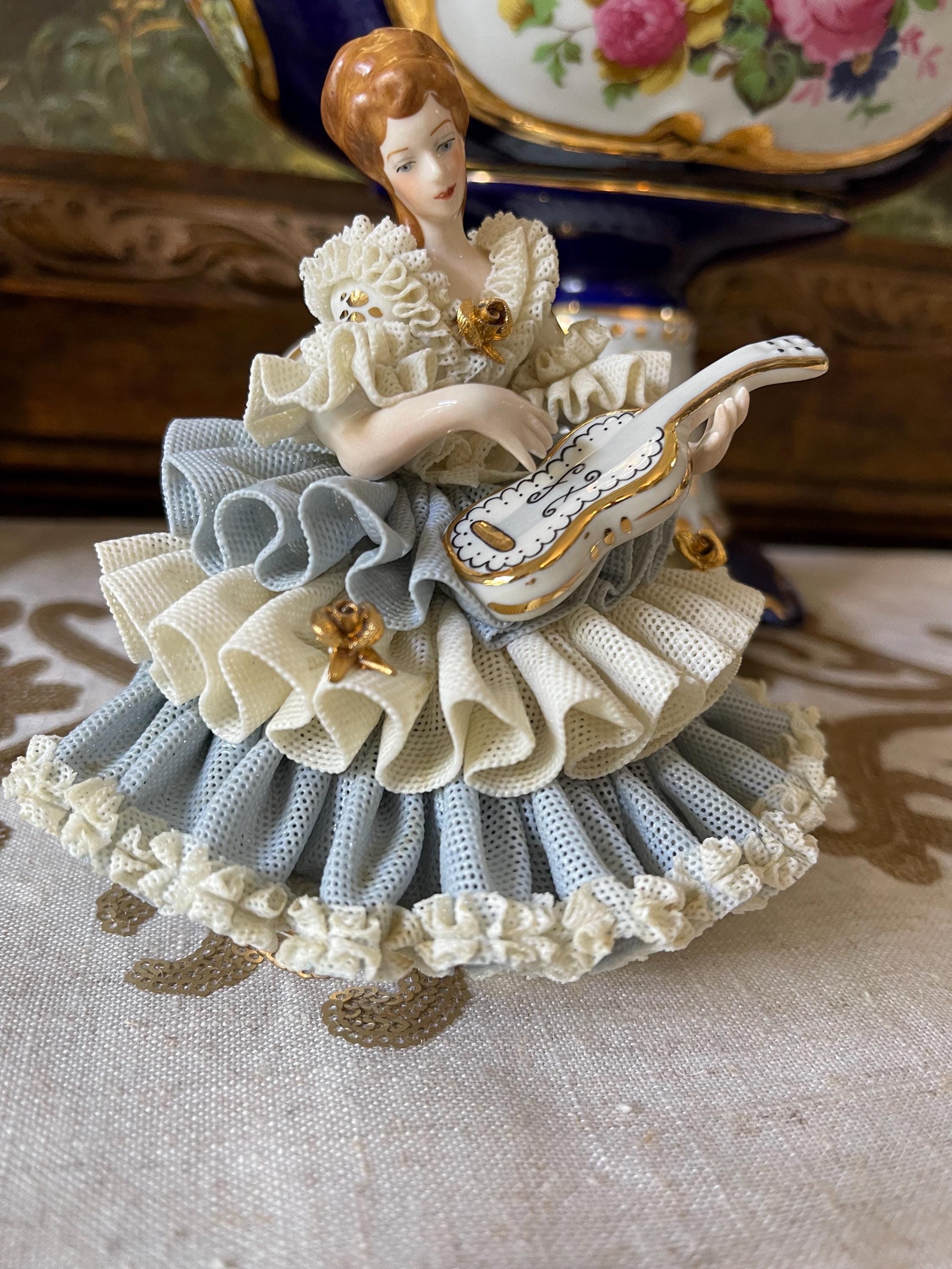 Authentic Dresden Lace Porcelain Figurine – Victorian Dancing Lady