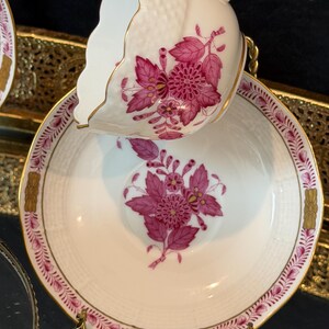 Herend Apponyi Raspberry Porcelain Tea Set | Hand-Painted Floral China Hungary Small cup