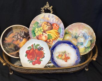 Vintage Fruit Design Decorative Plate | Hand Painted Porcelain Fruit Plate | European Vintage Wall & Table Decor | Choice Available