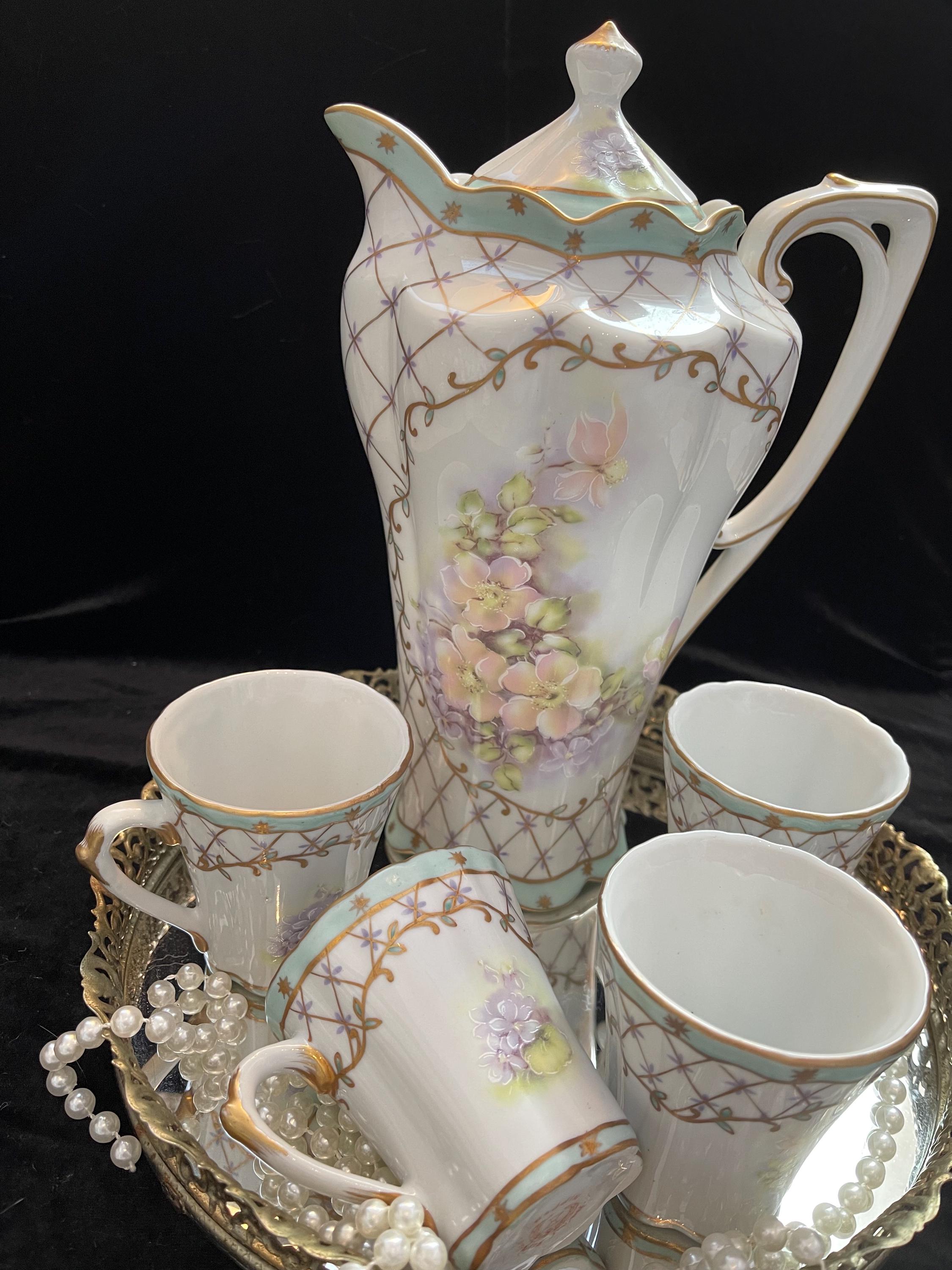 Vintage Bavaria Chocolate Set: Hand-painted Porcelain Tea Pot & Cups - Etsy