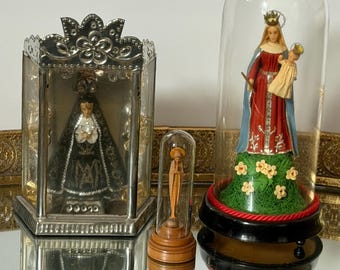 Virgin Mary Religious Figurine – Catholic Statue Under Glass Dome – Madonna and Child – Vintage Christian Devotional Decor – Choice