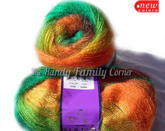 Nako Mohair Zarte Matik Soft Lace multicolor Mohair Schalgarn. Farbe 9158. Regenbogen farben.