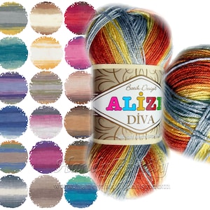 Alize Diva Batik. Przędza z mikrofibry z efektem jedwabiu, lekka, sportowa, 4-warstwowa, kolory batiku, samoczyszcząca, wybór kolorów melanżu DSH