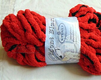 Ruffle yarn, Fake fur, fun fur. Hypoallergenic. Mesh type of yarn. Mont Blanc yarn. Red (54)