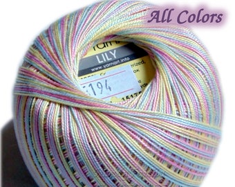 Crochet cotton 10, YARNART Lily. variegated cotton yarn, size 10 thread , 3 ply cotton yarn Hypoallergenic Tatting thread. Color choice. DSH