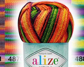 Alize folkloric (folklorik) batik extra yarn. Hypoallergenic yarn multicolor yarn soft baby yarn. Warm yarn. Sock yarn Color Choice. Eq