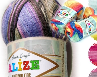 Summer yarn Alize Bamboo Fine Yarn, Hypoallergenic Yarn, Batik Design. Pure bamboo DK 8 ply 11 wpi Bamboo viscose Silky Color Choice DSH(PAl