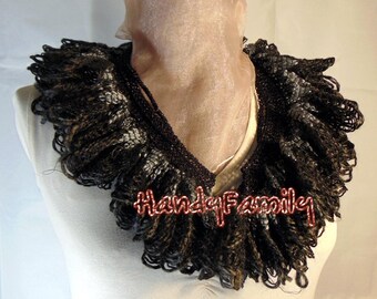 ONE OF A KIND Ruffle scarf. "Black Bird Feather Scarf". Crochet, ruffle, feather, fantasy scarf. Fashion accessory.