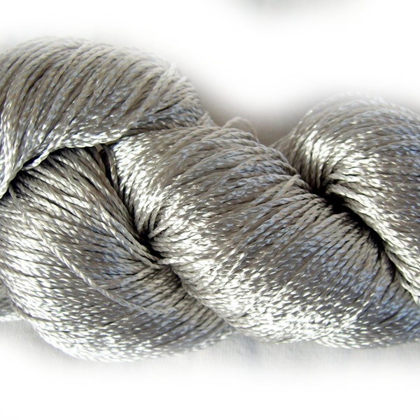 Viscose Silk Yarn: Shining, Superfine / Lace weight, bright crochet yarn, color silver gray / grey (129). Yarn "ajur". Eq