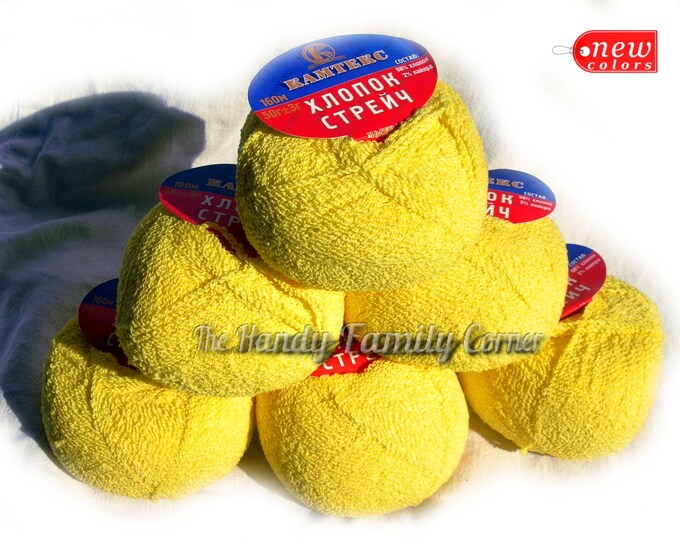 Cotton Stretch Yarn. Elastic resilient Springy Yarn. Cotton and Lycra